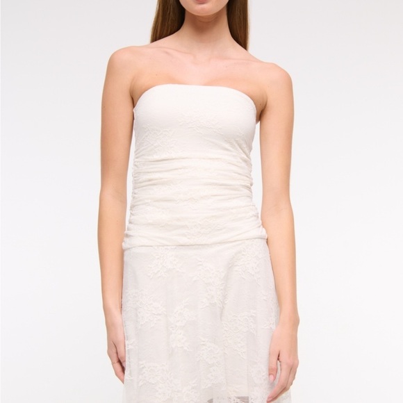 🆕 Abercrombie & Fitch White Lace Strapless Midi/Maxi Dress coastal cowgirl - Picture 6 of 7